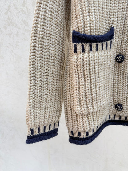 Chanel 2025 Cardigan Beige Blue Wool