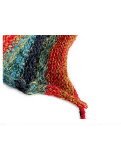 Haila - Colorful Earflap Knitted Beanie with Pompoms