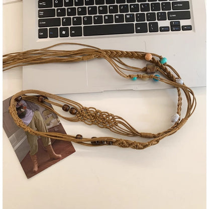 Beco - Blue Beaded Boho Braided Waist Belt
