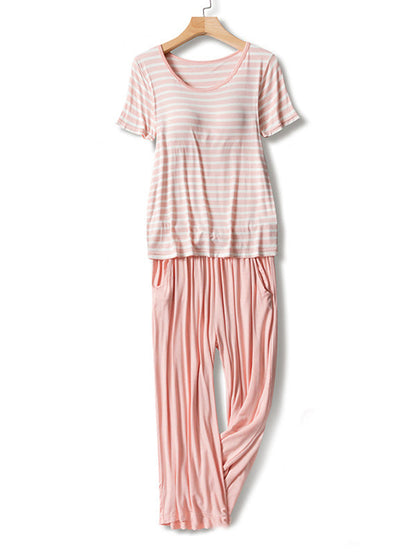 Striped Short Sleeve&Cropped Pants Pajamas Sets