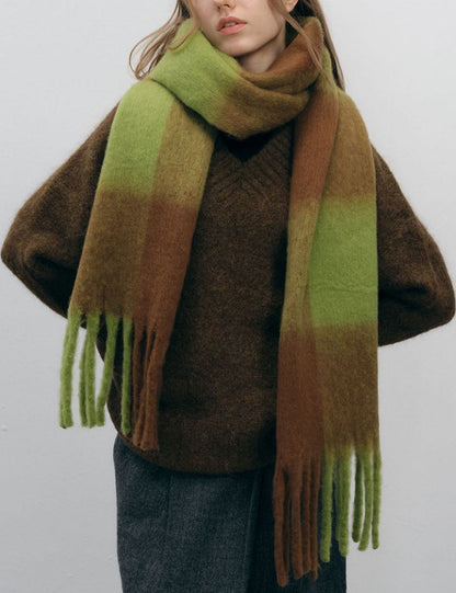 Plaid Color Block Thicken Warm Scarves