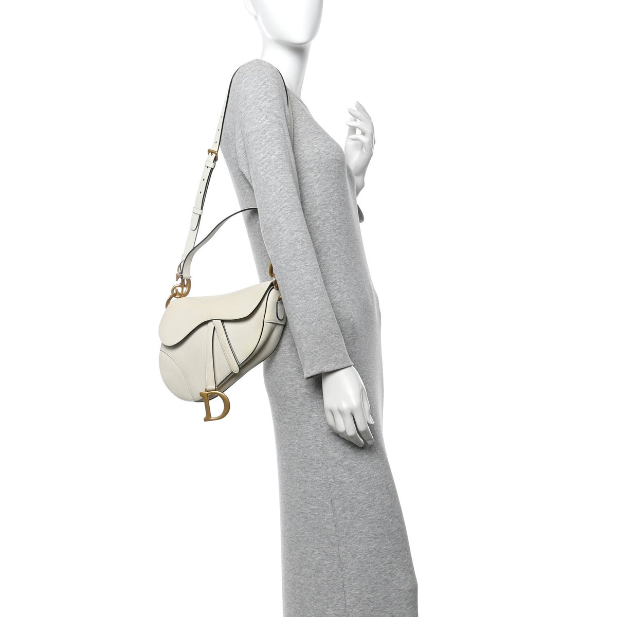 Grained Calfskin Saddle Bag With Strap Latte