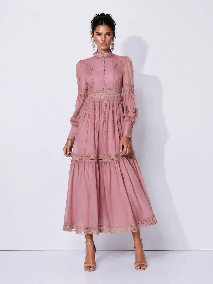 Catalina Organza Puff-Sleeve Maxi Dress