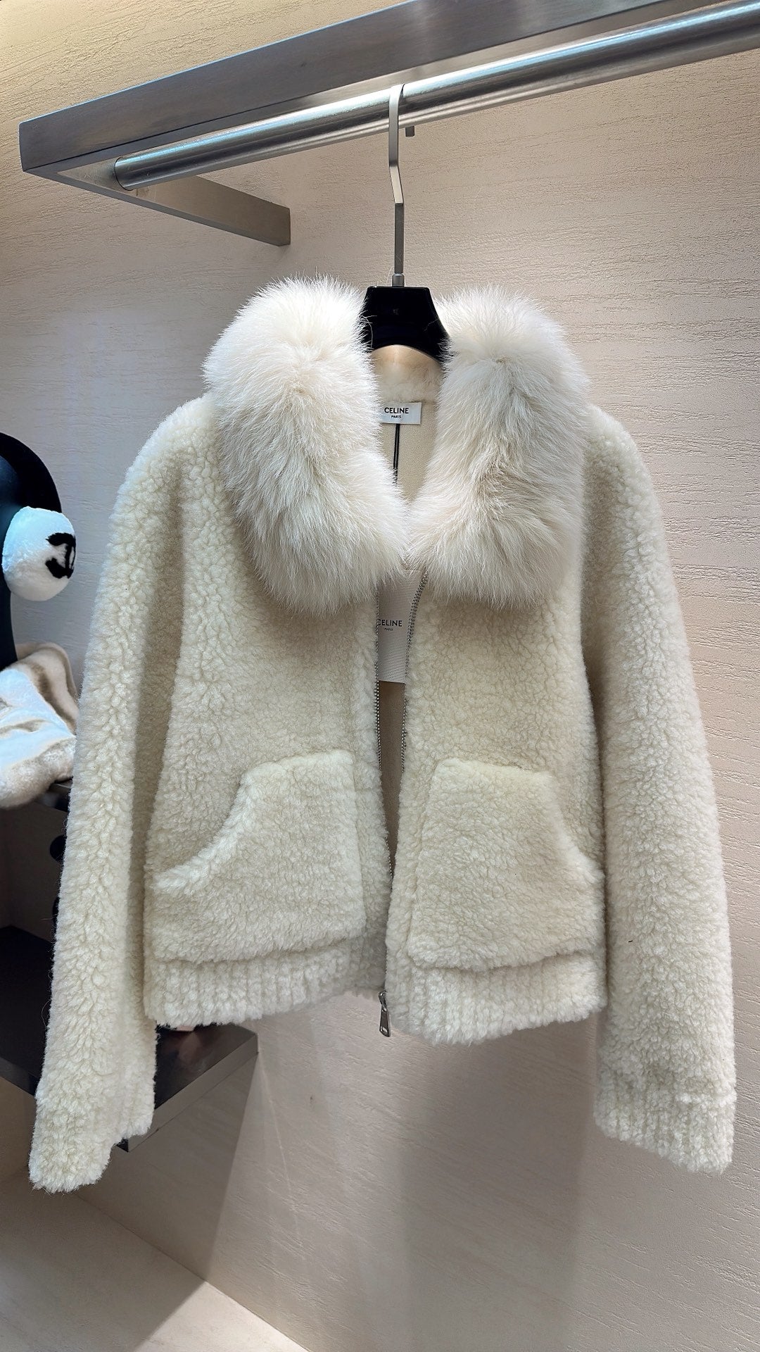 CELINE Shearling White Coat 333253