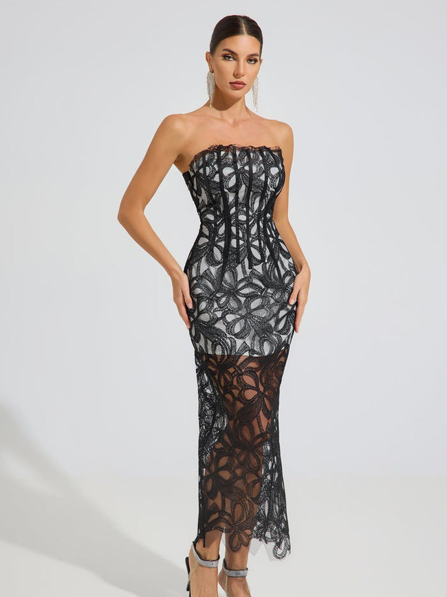 Iliana Noir Lace Corset Maxi Dress