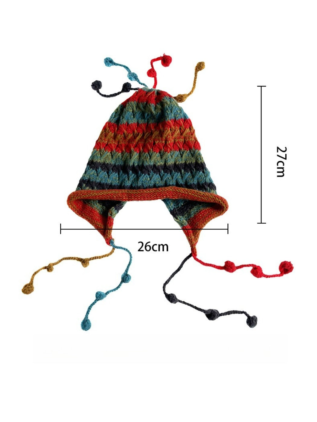 Haila - Colorful Earflap Knitted Beanie with Pompoms