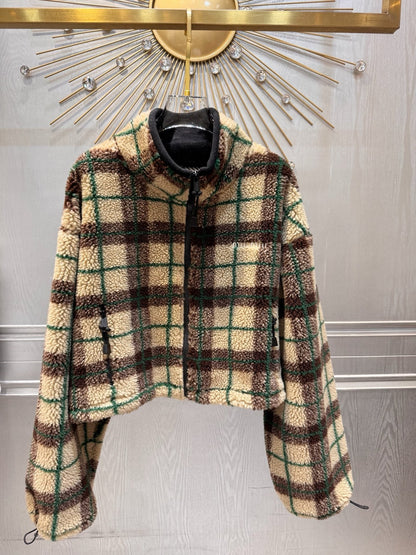 Miumiu 2025 Teddy Fleece Short Jacket Beige Mix Color Wool Polyester