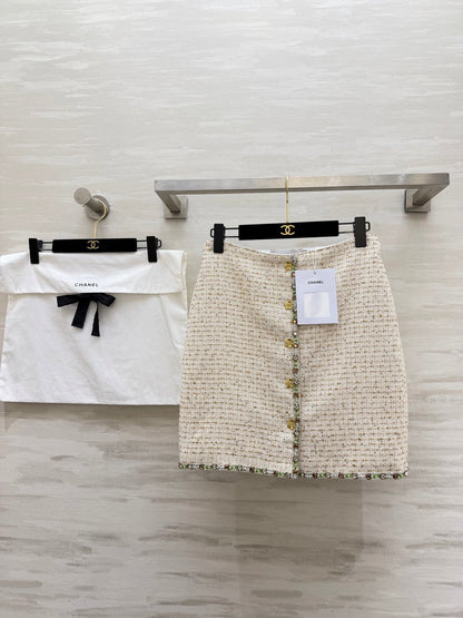 CC 26s Midi Skirt White Gold Tweed