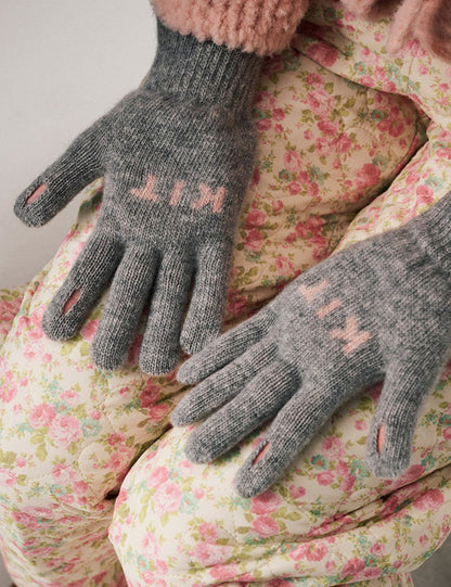Letter Jacquard Color Block Knit Gloves
