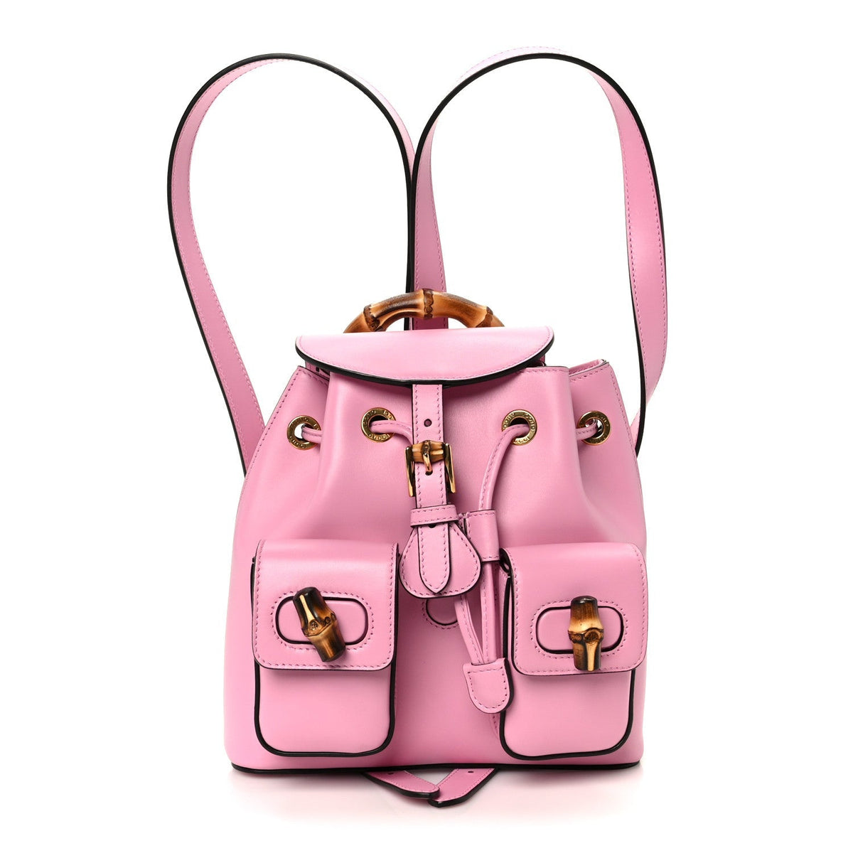 Calfskin Bamboo Backpack Glossy Pink