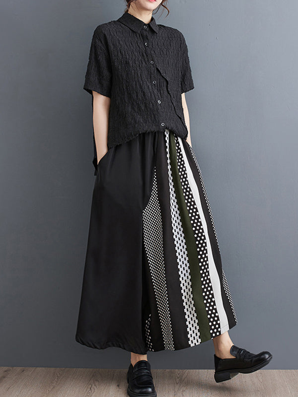 High Waisted Loose Asymmetric Elasticity Printed Split-Joint Pants Trousers
