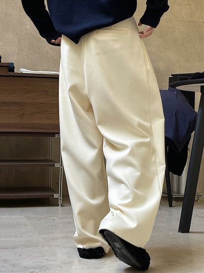 Loose Pleated Solid Color Casual Pants Bottoms