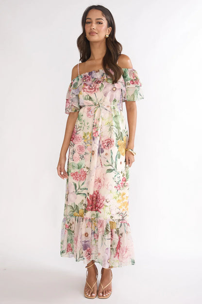 Ivelle Off-Shoulder Ruffle Maxi Dress Floral