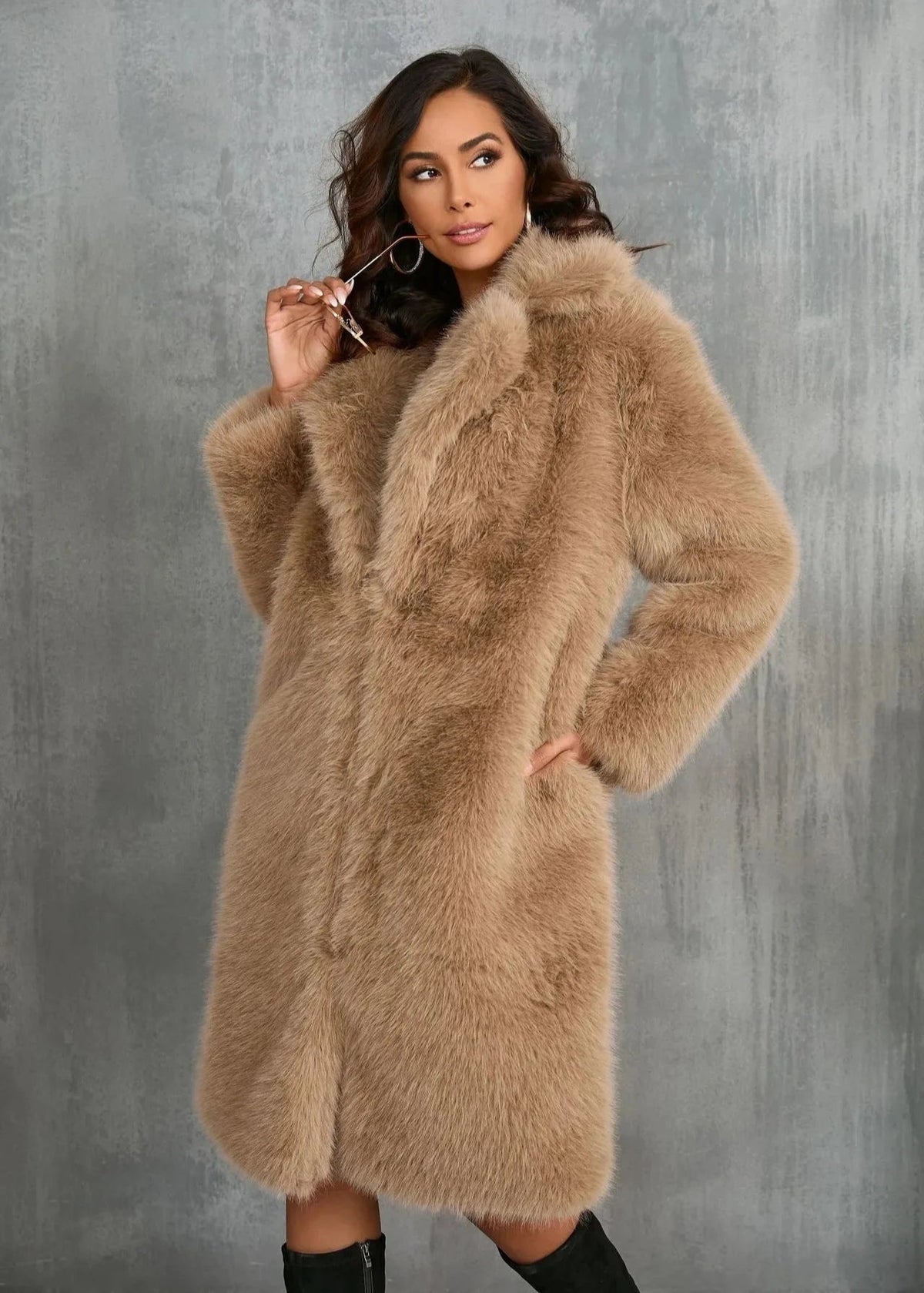 Faux Fur Suit Collar Coat Plush Mid Length