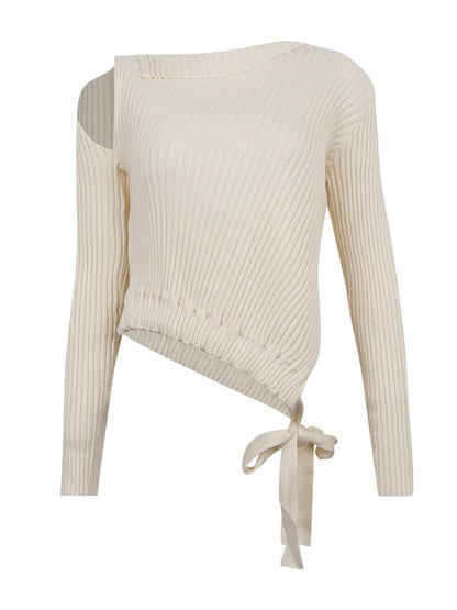 Original Stylish Solid Color Off-The-Shoulder Long Sleeves Sweater Top