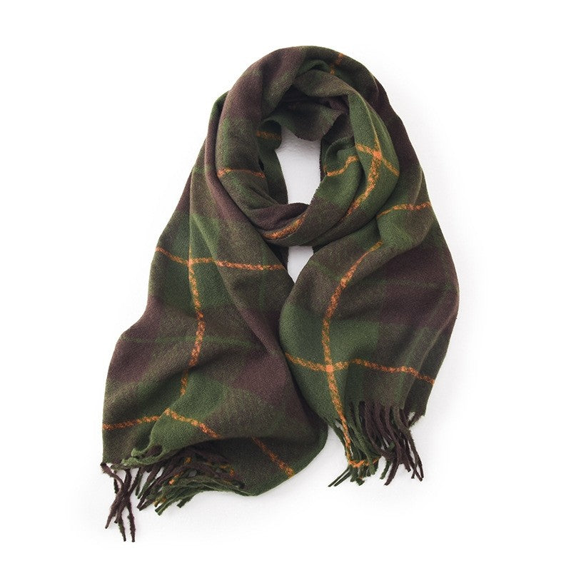 Color Block Plaid Fringe Scarf