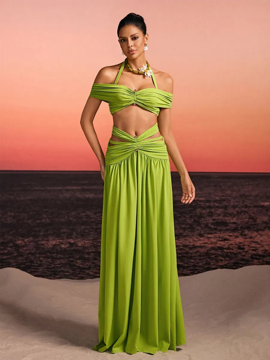 Aveline Off Shoulder Ruched Cutout Skirt Set
