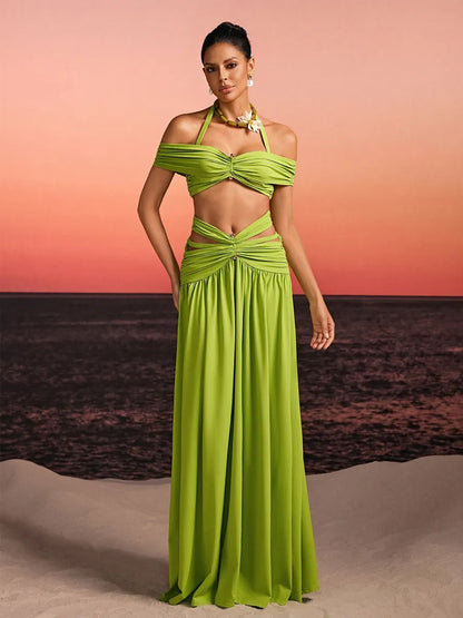 Aveline Off Shoulder Ruched Cutout Skirt Set