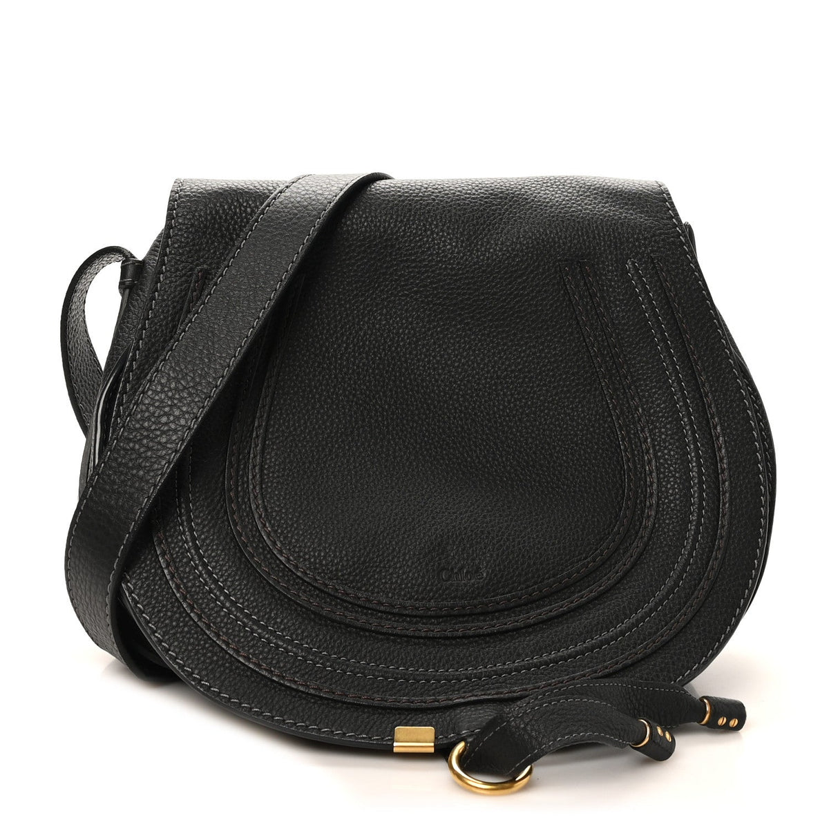 Grained Calfskin Medium Marcie Saddle Bag Black