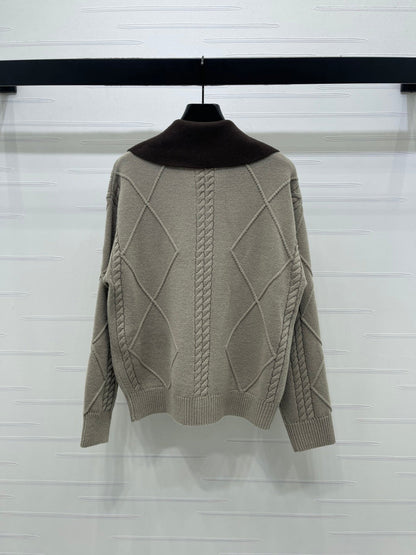 CHANEL 26 DIAMOND-PATTERNED LONG-SLEEVE BROWN CARDIGAN 335385