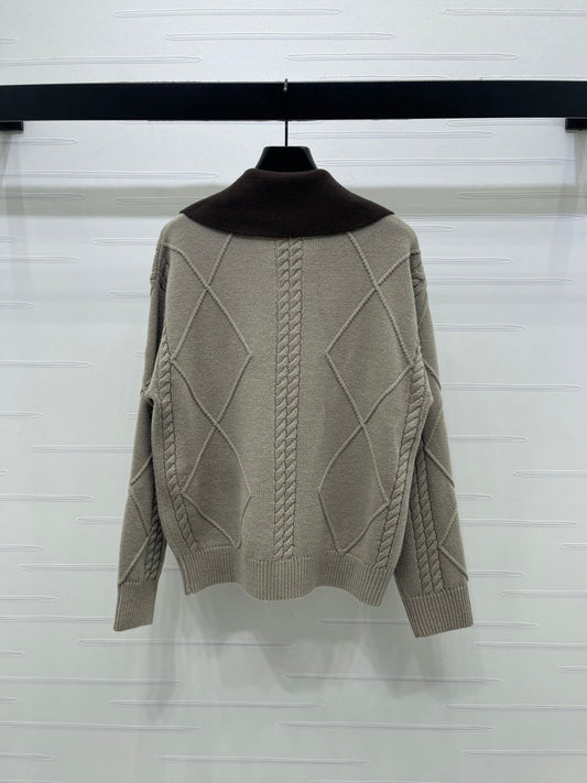 CHANEL 26 DIAMOND-PATTERNED LONG-SLEEVE BROWN CARDIGAN 335385