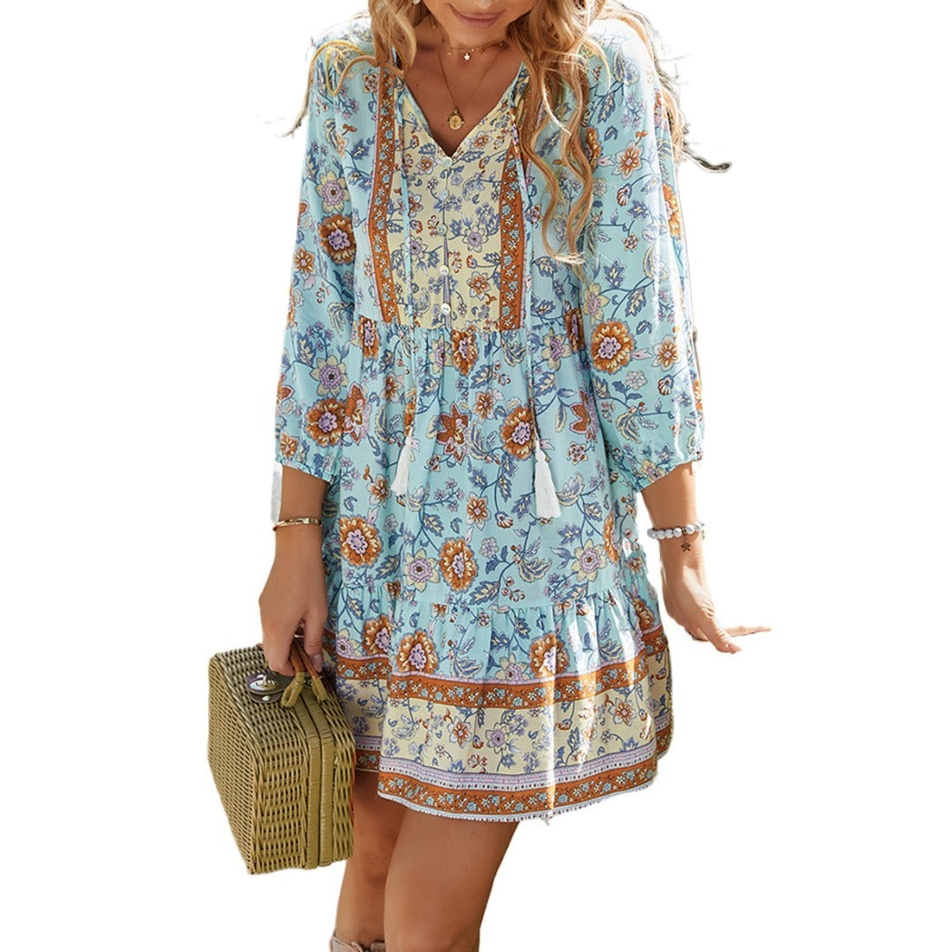 Troposa - Boho V-Neck Dress With Tassels - Chic &amp; Sweet