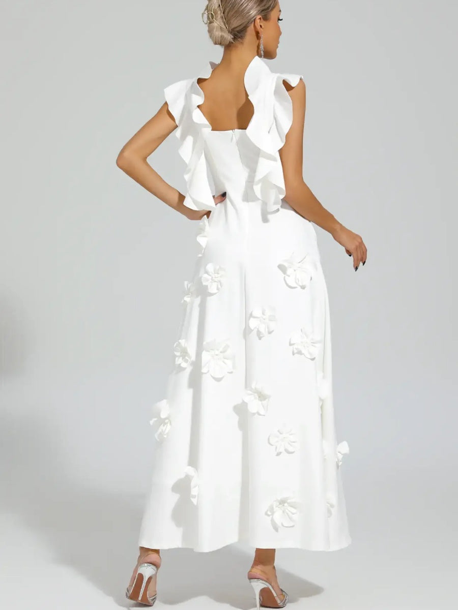 Elara Floral Applique Halter Maxi Dress