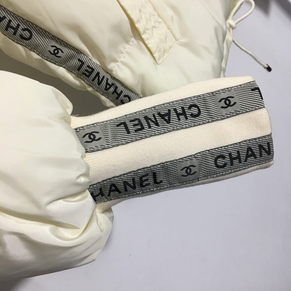 CC Logo Embroidered Letters Ribbon Stitching Long-Sleeved Hooded Cotton Jacket