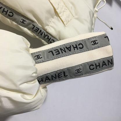 CC Logo Embroidered Letters Ribbon Stitching Long-Sleeved Hooded Cotton Jacket