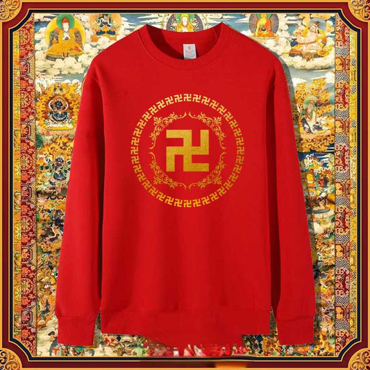 Buddha Heart Print 10,000 Characters Buddha Auspicious Cotton Sweatshirt For Men And Women New Buddhist Culture Pullover Long-Sleeved Tops