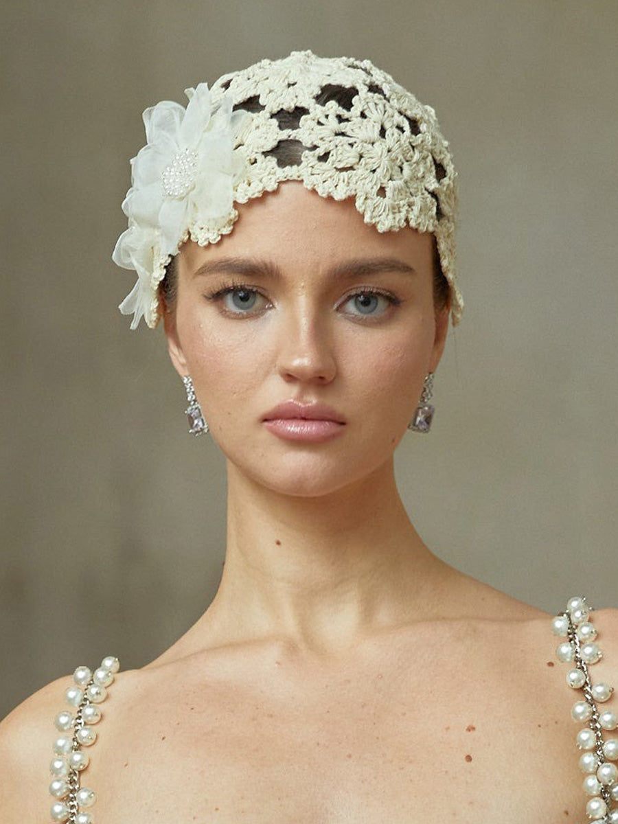 Thea Floral Crochet-Knit Bucket Hat
