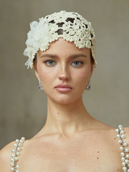 Thea Floral Crochet-Knit Bucket Hat