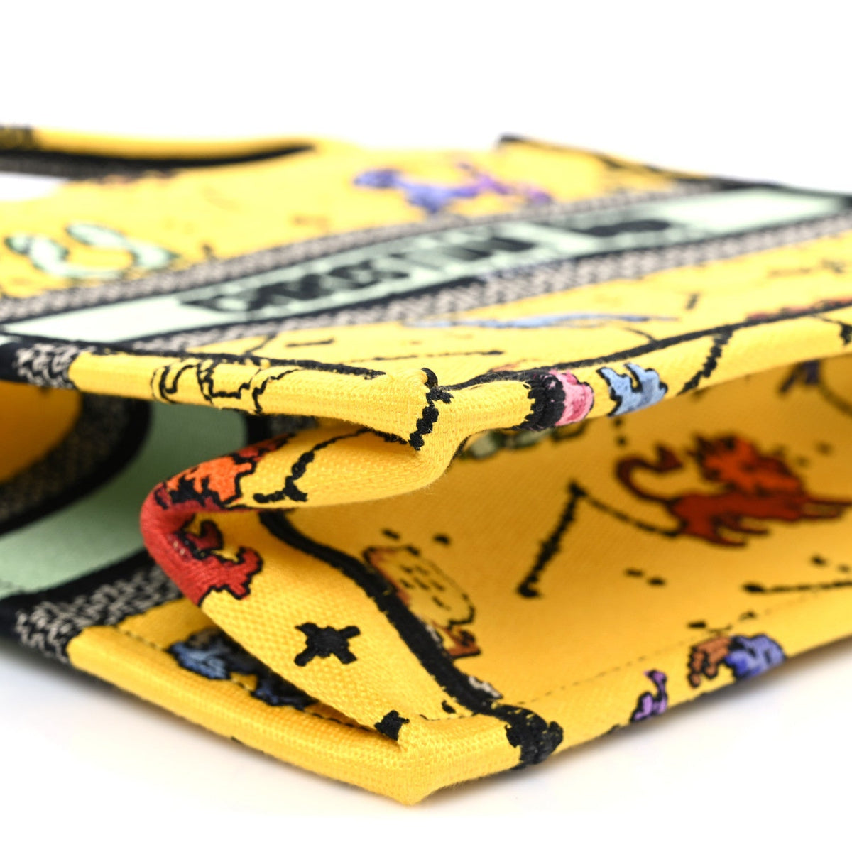 Canvas Embroidered Small Pixel Zodiac Book Tote Yellow Multicolor