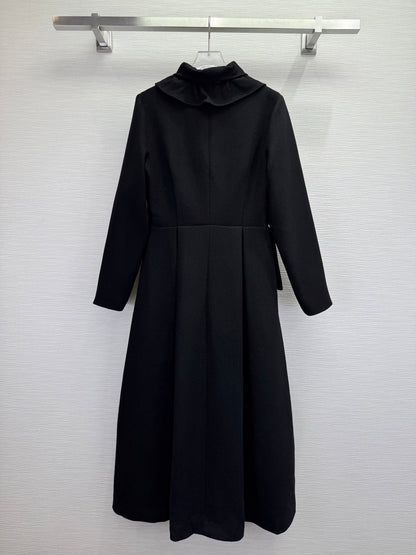 CD 25SS Ruffled V-neck Dress Black Wool 306508