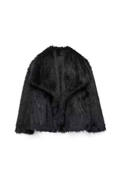Large lapel faux fur loose short coat