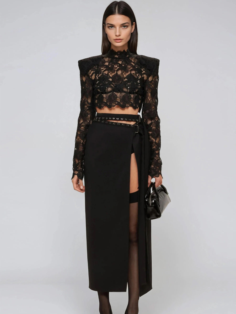Eliana Lace High Split Skirt Set