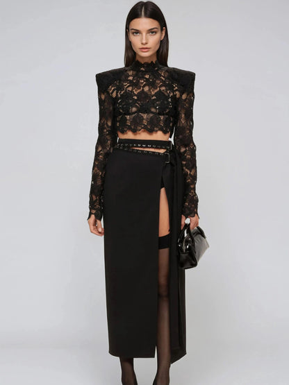 Eliana Lace High Split Skirt Set