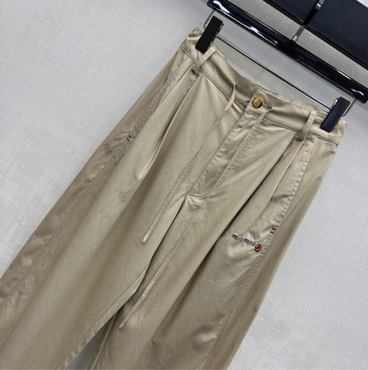 Miu Track Pants Khaki Cotton Tencel Fabric 350248