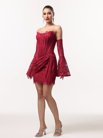 Liana Sexy Contour Lace Sleeve Corset Mini Dress