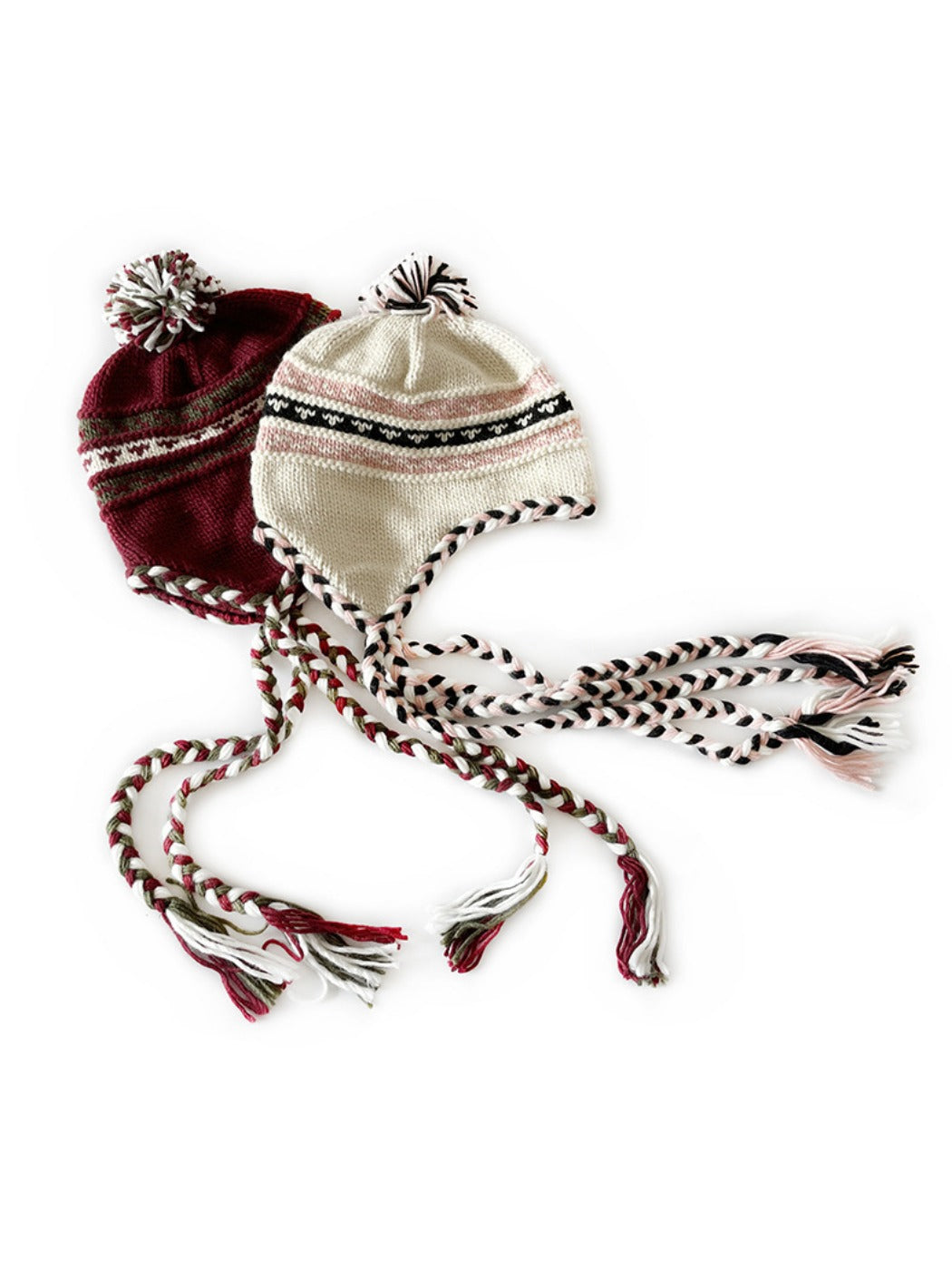 Haila - Color-blocking Beanie with Pom-pom and Braid