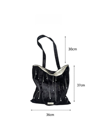 Cosbai - Velvet Beaded Tote Bag with Magnetic Closure