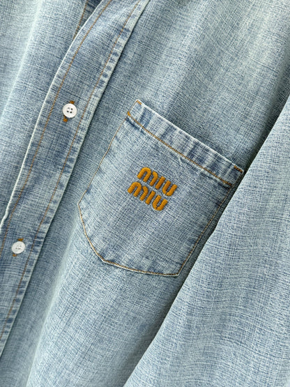 Miumiu 2026 Denim Shirt Light Blue Cotton