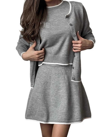 3-Piece Color Contrast Trim Knit Outfit Set