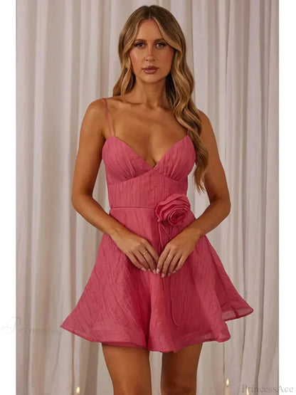3D Floral V-Neck Mini Dress