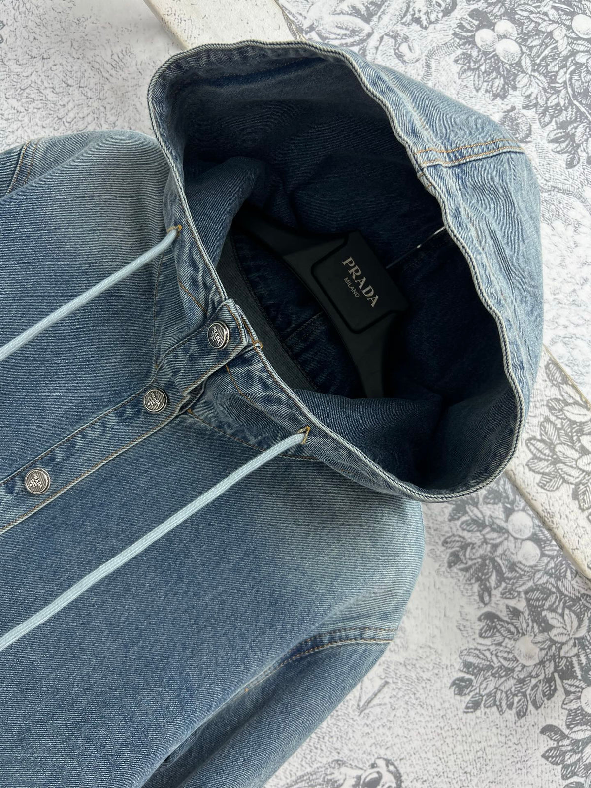 Prada 25 Hooded Denim Jacket Blue Cotton