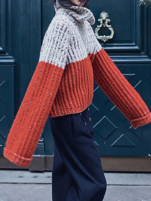 Casual Split-Joint High Neck Sweater