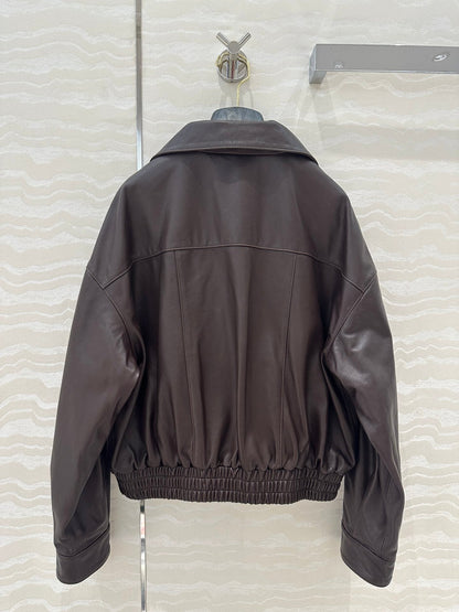 YSL Double Pocket Silhouette Jacket Brown Lambskin