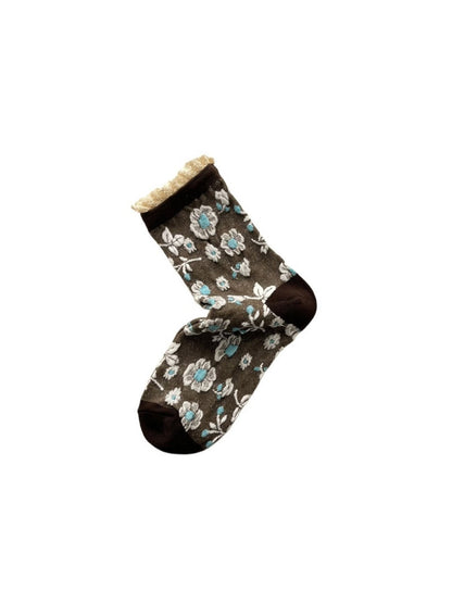 Rufia - Vintage Flower Mid-Calf Socks - Elegant &amp; Chic