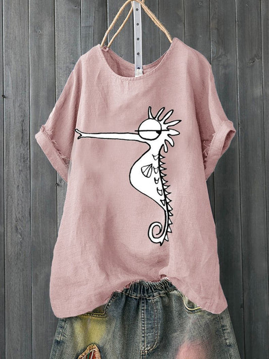Short-Sleeved Casual Breathable Cotton T-Shirt For Hippocampal Printing