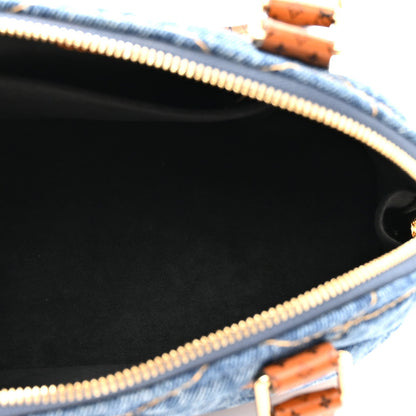 Denim Calfskin Reverse Monogram Malletage Alma BB Blue